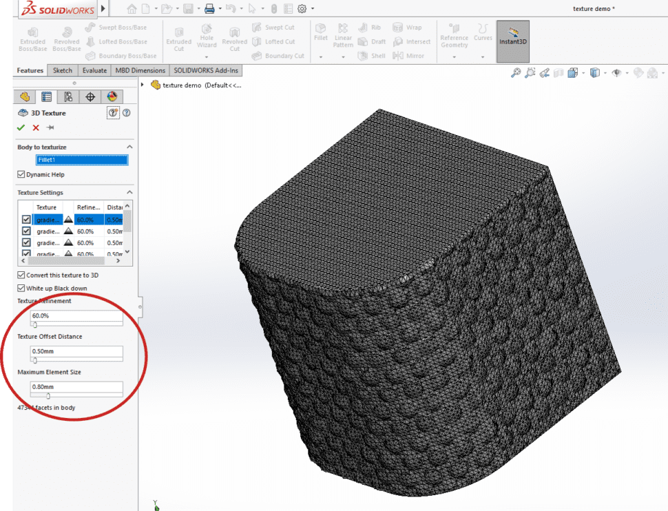 maintaining texture in solidworks tesselated file